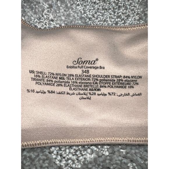 34B Soma Large Bra T-Shirt Full Coverage Underwire Smoothing Lightly Lined Tan - Picture 4 of 6